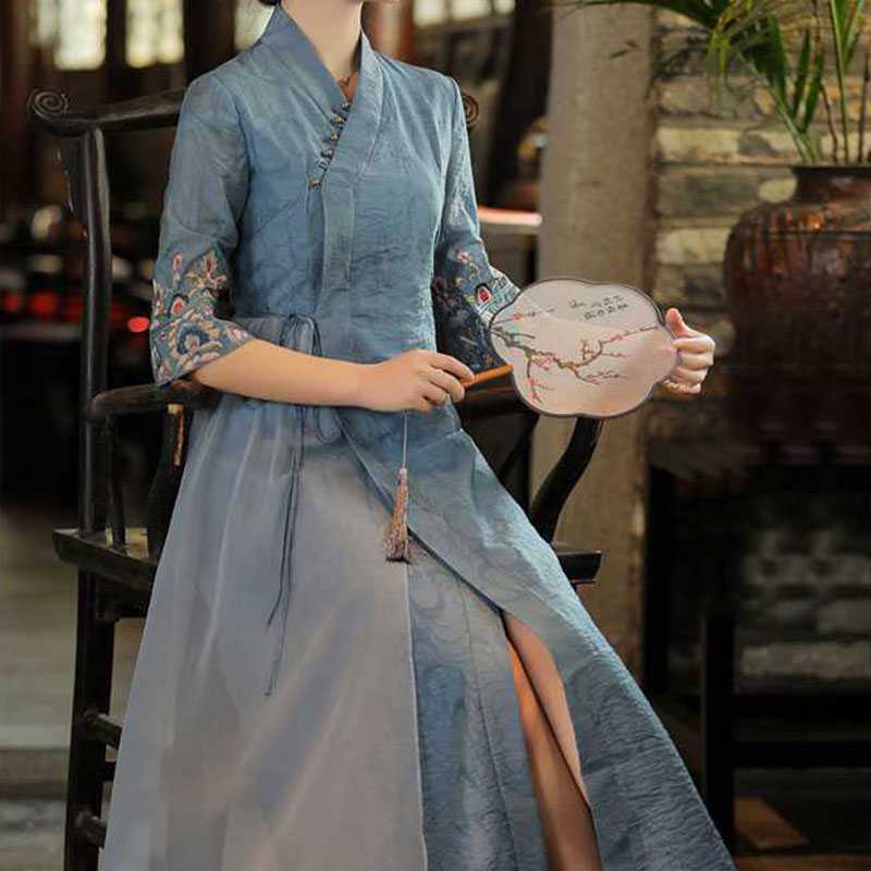 漢服カシュクールロングワンピース(2色)（ 中国民族衣装）｜マイチャイナ