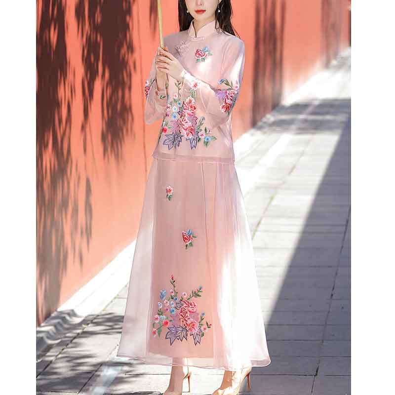 花刺繍セットアップチャイナドレス(2色)（ ロングドレス）｜マイチャイナ