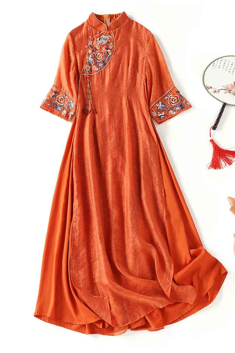 ヴィンテージ中国風刺繍チャイナドレス(2色)（ ロングドレス）｜マイ