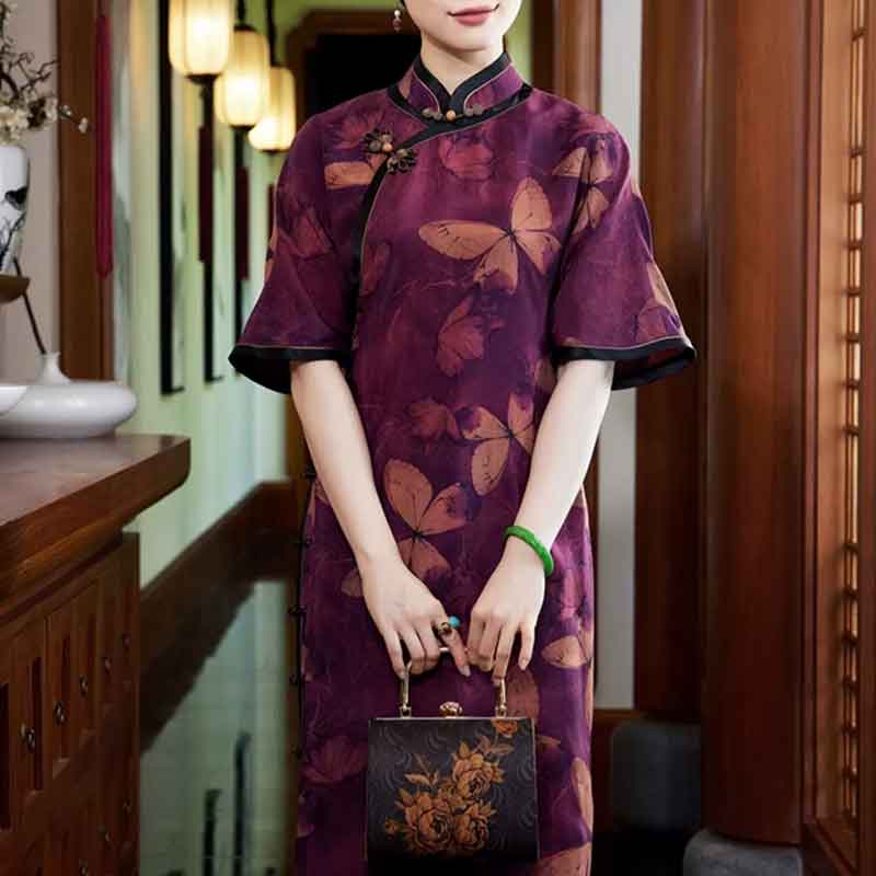 チャイナ服　チャイナドレス　ロング　衣装　コスプレ　コスチューム　紫 - 2