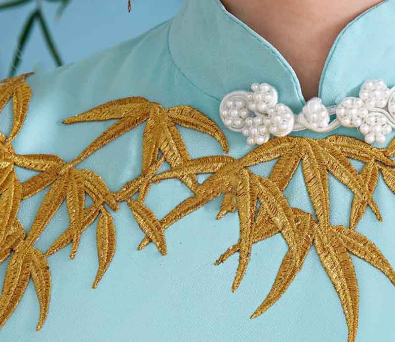 ライトブルー金竹刺繍ドレス（ ロングドレス）｜マイチャイナ