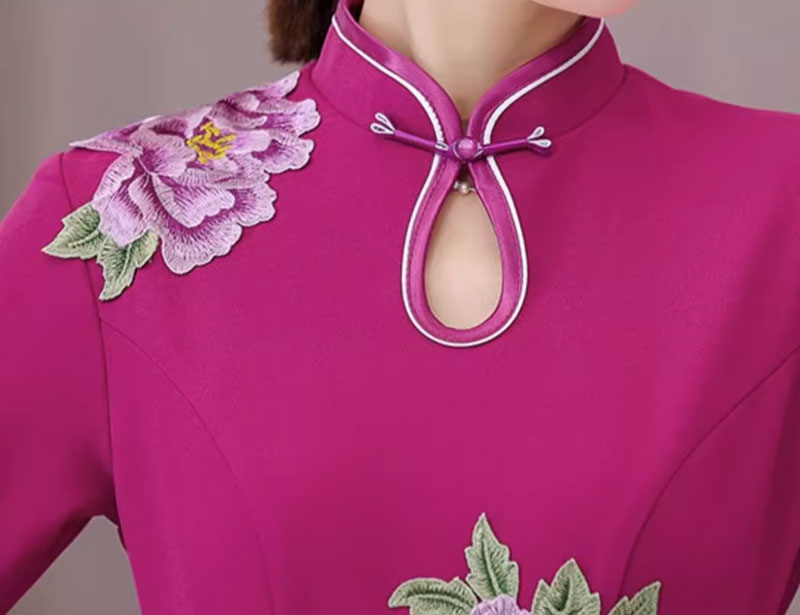 アオザイ風ロング牡丹刺繍ドレス(5色)（ チャイナドレス）｜マイ
